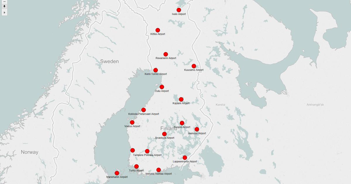 Suomen lentokentät kartalla - Kartta Suomen lentokentät (Pohjois-Eurooppa -  Eurooppa)