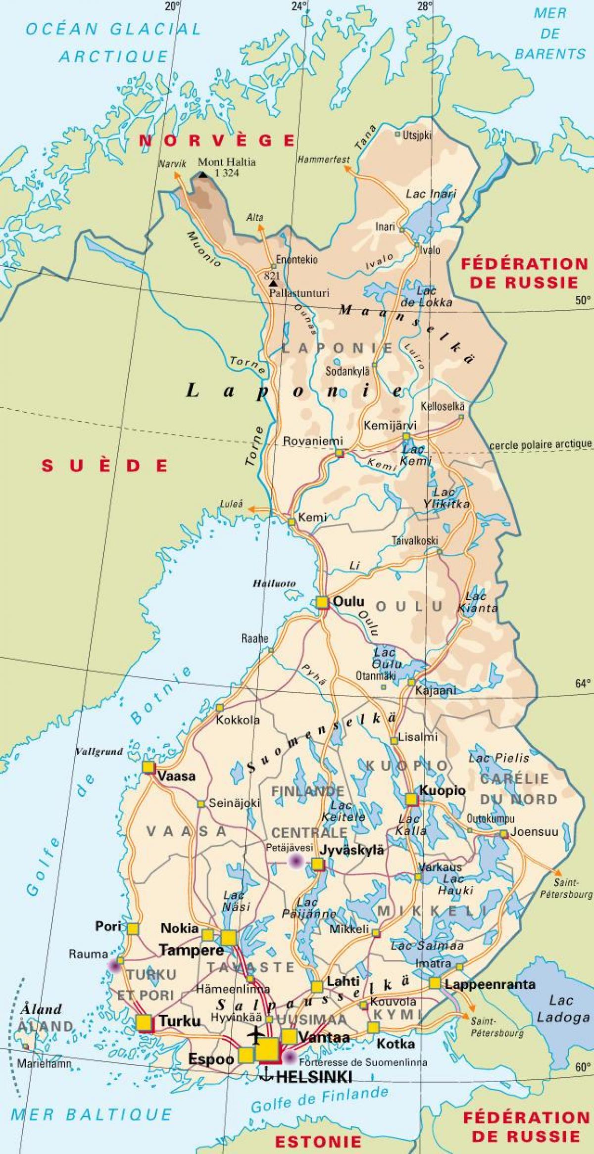Suomen kansallispuistot - kartta- Kartan Suomen kansallispuistot  (Pohjois-Eurooppa - Eurooppa)