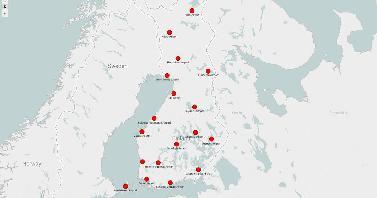Kartta Suomen lentokentät