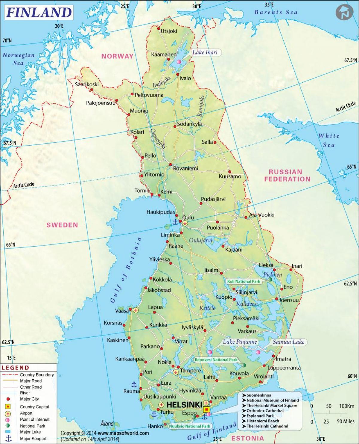 Suomen maantiede kartta - Kartta Suomen maantiede (Pohjois-Eurooppa -  Eurooppa)