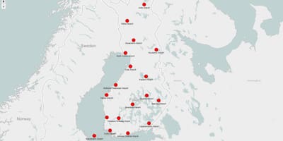 Kartta Suomen lentokentät