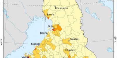 Suomen väestö kartta - Suomessa asukastiheys kartta (Pohjois-Eurooppa -  Eurooppa)